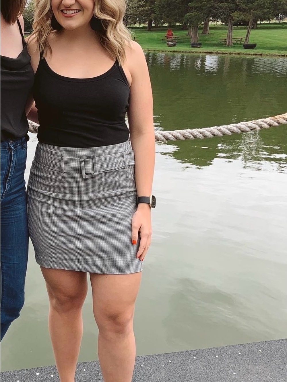 Black & White Gingham Mini Skirt with Belt Detail